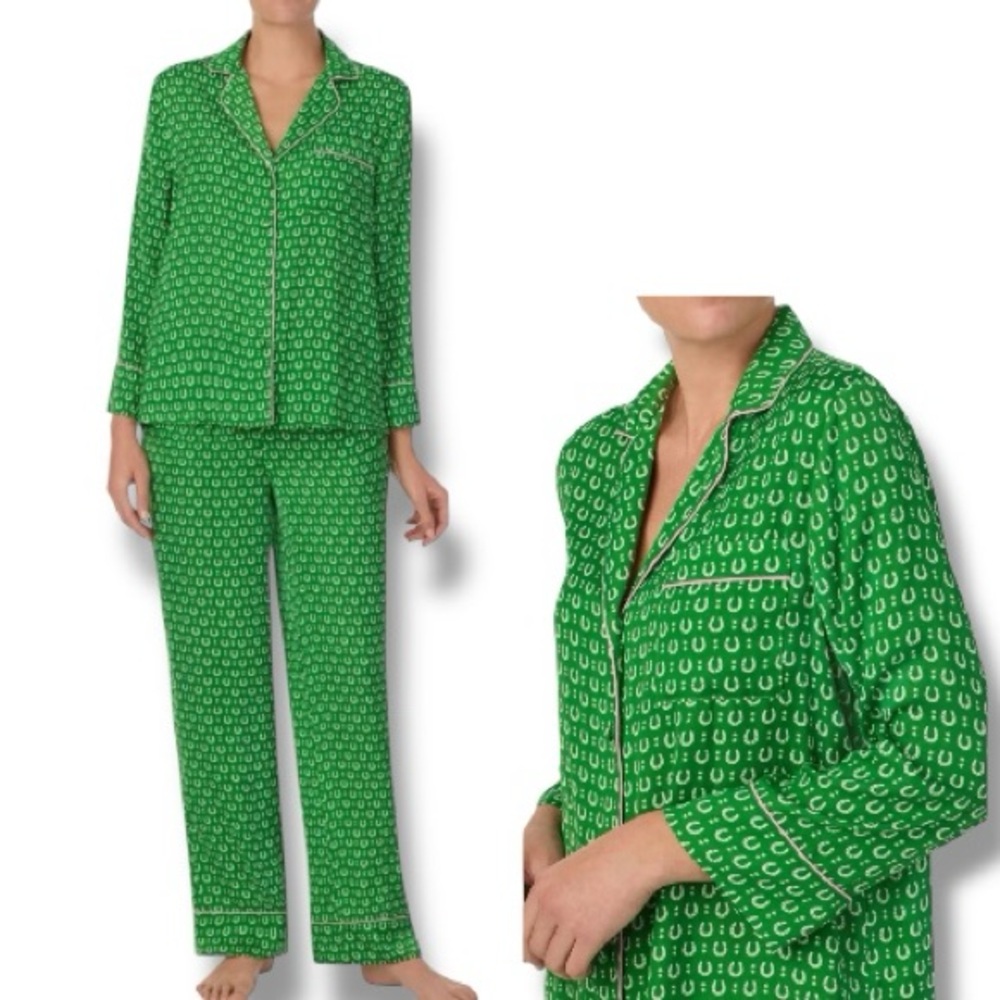 Kate Spade Charming Allover Print Green Pajama Set Elastic Waist Women Size M/M - Picture 13 of 16